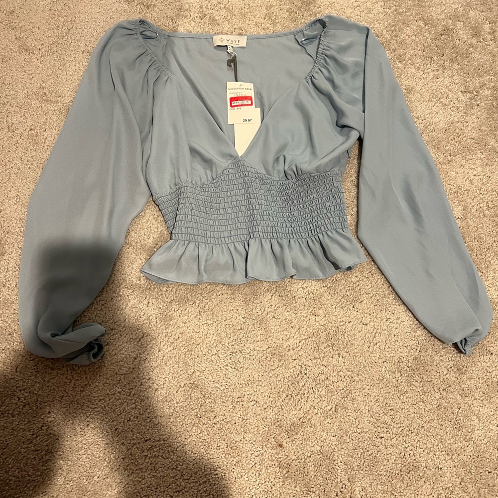 Wayf Women's Light Blue Smocked Blouse
